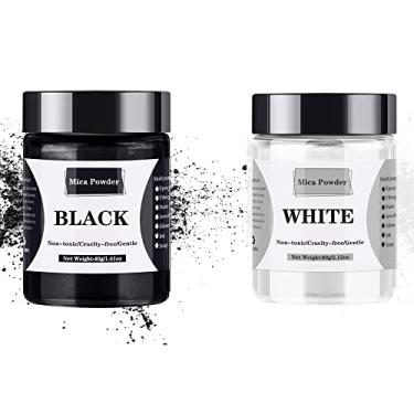 Imagem de [60 g branco + 40 g preto] pó de mica - 100 g de mica em pó para resina epóxi - pigmento em pó corante para resina/sombra/sabonete/unhas/bombas de banho, etc.