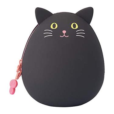 Imagem de LIHITLAB Bolsa com zíper PuniLabo, em forma de ovo, 9,7 cm x 11,9 cm, gato preto (A7783-3)