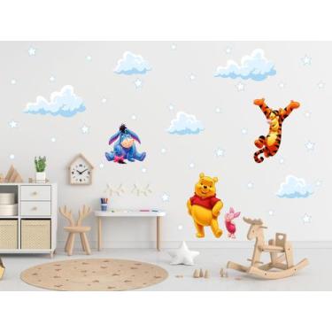 Imagem de adesivo de parede ursinho pooh tigrão cute baby nuvens - adesivos kigr