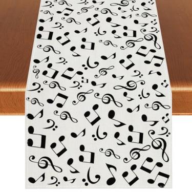 Imagem de Rvsticty Toalha De Mesa Linho Com Notas Musicais, Preto E Branco, Decoração Para Festa Musical, Suprimentos Casa, Cozinha, - 13 X 72''