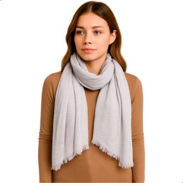 Imagem de Cachecol Feminino Pashmina Xale Tipo Manta Toque Macio Com Franjas 175