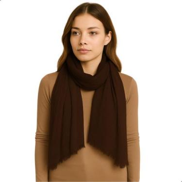 Imagem de Cachecol Feminino Pashmina Xale Tipo Manta Toque Macio Com Franjas 175