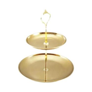Imagem de Suporte De Bolo De Vários Níveis Dourado, Bandeja De Sobremesa De Aço 