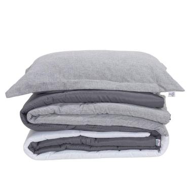 Imagem de Kit Edredom Solteiro Dupla Face Colorful Linho E Hipercal 400 Fios 5 Peças - Cinza