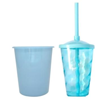 Imagem de Kit 20 Cinema Balde Pipoca 1litro + Copo Twister 400ml com Tampa e Canudo (AZUL BB TRANSPARENTE)