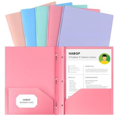 Imagem de HABGP Pasta de dois bolsos com garras (pacote com 5, cores pastel), pastas de plástico com bolsos e porta-cartões de visita, pastas com bolso tamanho carta, papéis de organização na escola, escritório