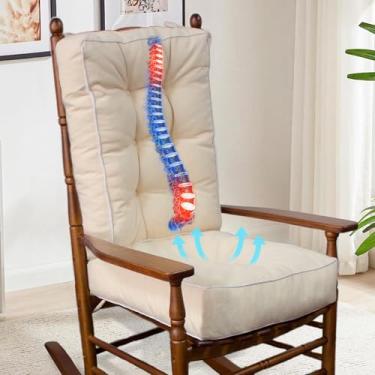 Imagem de YZ HOME Almofada para cadeira de balanço, conjunto de almofadas espessas para assento e cadeira traseira com espuma de memória, almofada de cadeira antiderrapante com laços para balancim interno e