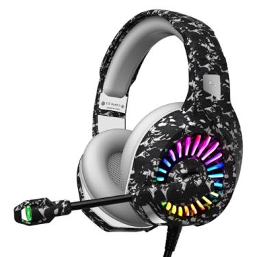 Imagem de ZIUMIER Fone de ouvido camuflado para jogos PS4, PS5, Xbox One, PC, laptop, Mac, Switch, fones de ouvido para jogos com fio de 3,5 mm com microfone, surround de graves, luz LED, camuflagem