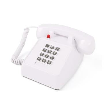 Imagem de Telefone vintage – telefone fixo retrô com mostrador de pressão, telefone de mesa clássico com fio para decoração de casa e escritório, telefone de botão grande à moda antiga para idosos com toque