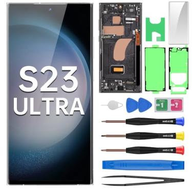 Imagem de BESJMYT Para Samsung Galaxy S23 Ultra AMOLED Screen Replacement OLED Display Touch Digitalizador Montagem completa com moldura preta Phantom e botão lateral kit de ferramentas de reparo de vidro