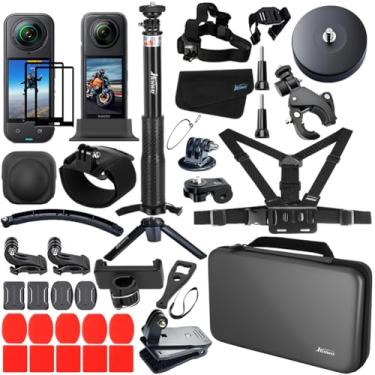 Imagem de Husiway Kit de acessórios para montagem de câmera Insta360 X5 / X4 com estojo de transporte, bastão de selfie, tripé, alça de peito, suportes 60I