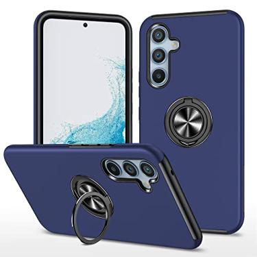 Imagem de Yarxiawin Capa para Samsung Galaxy A56 com suporte de anel magnético preto resistente capa para celular Samsung A56 armadura robusta à prova de choque com suporte de metal de 360° (azul)