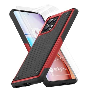 Imagem de Jeylly Capa para Motorola Edge Plus 2023 com 2 peças de protetor de tela, proteção total contra quedas de corpo inteiro, textura antiderrapante, resistente a arranhões, capa rígida para celular para Motorola Edge Plus 2023, vermelha