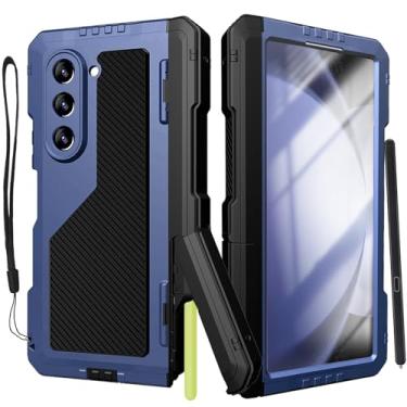Imagem de YQODSZ Capa para Samsung Galaxy Z Fold 6 com suporte para caneta S e Stylus, Z Fold6 Capa de metal com protetor de tela de proteção de dobradiça, capa militar resistente com suporte para Z Fold 6 azul