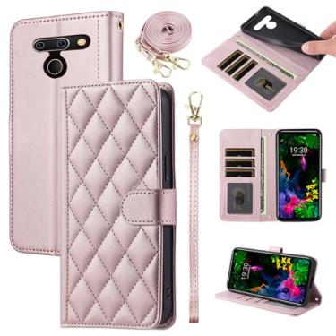Imagem de Furiet Argyle Capa carteira para LG G8 ThinQ com alça de pulso alça de ombro slot para cartão bolsa fólio de luxo couro PU acessórios capa de celular para LGG8 Thin Q G 8 LG8 G8thinq LGG8thinq 8G rosa