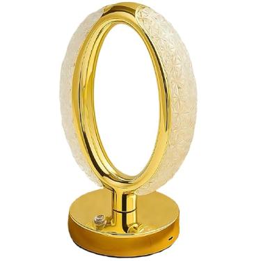 Imagem de Luminária de Mesa Decorativa Recarregável Tipo Cristal e Metal Acabamento Dourado - Abajur Quarto com 3 Tipos de Iluminação LED, Intensidade Ajustável, Touch, USB-C - Decoração Quarto, Sala (Redondo)