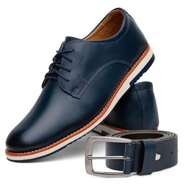 Imagem de Conjunto Sapato Masculino Oxford Em Couro Legítimo Com Cinto Largo Ajustável Confortável Para Uso Social (Azul, BR, Adulto, Numérico, 41)