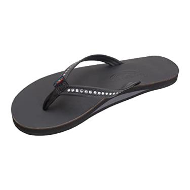 Imagem de Rainbow Sandals Camada única feminina de couro premium com tira estreita de cristal Swarovski, Preto clássico, 8.5-9.5