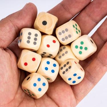 Imagem de HDdais 10Pcs Wooden D6 Dice Set 16mm Standard 6 Sided Dice Set with Round Corner for D&D, RPG,Table Board Game or Teaching Math