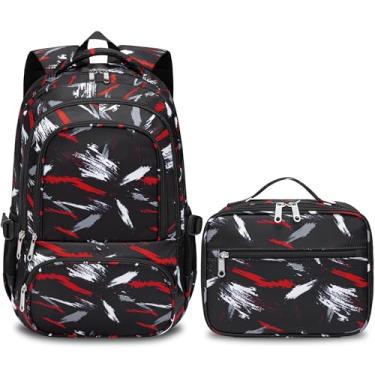Imagem de BLUEFAIRY Kids Backpack with Lunch Box for Girls Boys Elementary Primary Middle School Bag with Lunch Bag Set 17 Inch Bookbag Mochilas Escolares para Niñas Niños (Brush Dark, Dark Black)