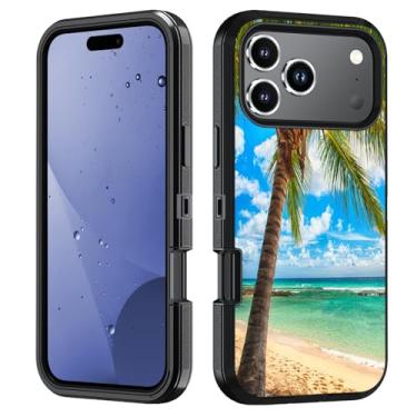 Imagem de FVAENDHIO Capa protetora para celular 17 Pro Max, resistente 3 em 1, híbrida, à prova de choque, à prova de impacto, para telefone 17 Pro Max (6,9 polegadas, 2025), tropical paradise, praia, palmeiras