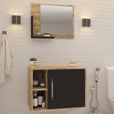 Imagem de Armário de Banheiro 1 Porta 2 Prateleiras com Espelho Carvalho/Preto ô