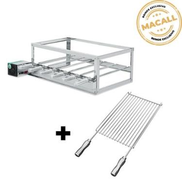 Imagem de Churrasqueira Giratória Inox 6 Espetos 2 Andares ECO + Grelha Aramada 
