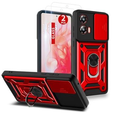 Imagem de Capa para Moto G-Stylus 5g 2024: com protetor de tela de 2 peças, capa de câmera deslizante e suporte para capa de celular Moto g-Stylus 2024, vermelha