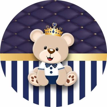 Imagem de Painel de Lona Redondo Ursinho Príncipe Capitone Azul - Fabrika De Fes