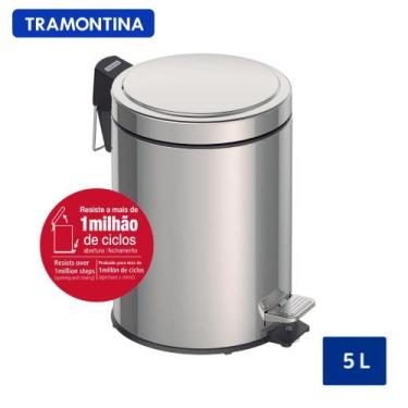 Imagem de Lixeira Inox com Pedal Tramontina Brasil 5 L com Acabamento Polido e B