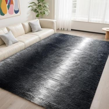 Imagem de DweIke Tapetes luxuosos e fofos para sala de estar, quarto, 12,5 x 20,3 cm, tapete felpudo grande preto e branco para meninas e meninos, tapete felpudo de pelúcia antiderrapante e lavável para