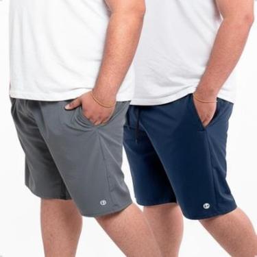 Imagem de Kit 2 Bermuda Masculina Short Plus Size Tactel Premium com Elastano - Preto+Azul - G1-Masculino