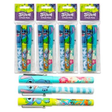 Imagem de Disney Conjunto de canetas Lilo and Stitch – Pacote com 12 lembrancinhas de festa, mais adesivos e decalques para crianças e adultos (Lilo and Stitch Material escolar de escritório)