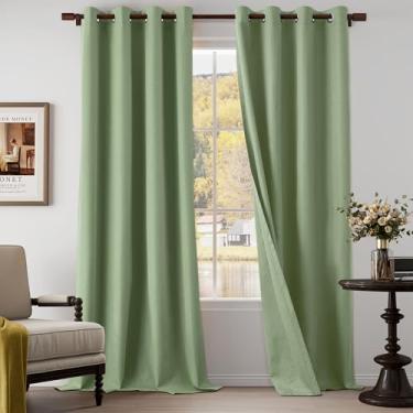 Imagem de Cortinas texturizadas 100% blackout de linho, comprimento de 300 cm, conjunto de 2 painéis para sala de estar, quarto, cortinas leves com ilhós, proteção total de privacidade, verde, 132 cm L x 304 cm