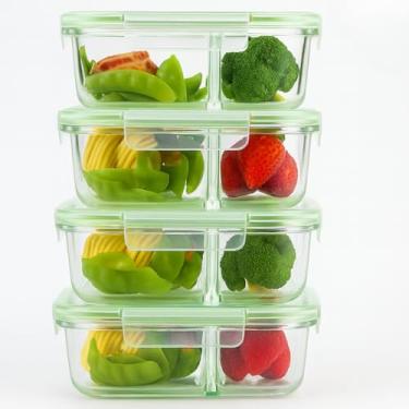 Imagem de Kit 4 Pote Vidro Hermético com Tampa e divisória 640ML - Armazenamento Seguro e Conservação de Alimentos - Organizador para Cozinha e Produtos Secos