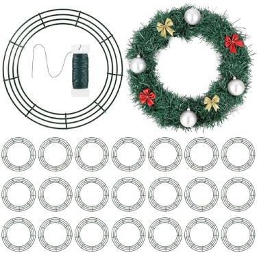 Imagem de Fovths 24 peças de guirlanda de metal de Natal com moldura verde de 45,7 cm com moldura de guirlanda de porta da frente em forma de arame floral para Natal, casamento, casa, artesanato, suprimentos
