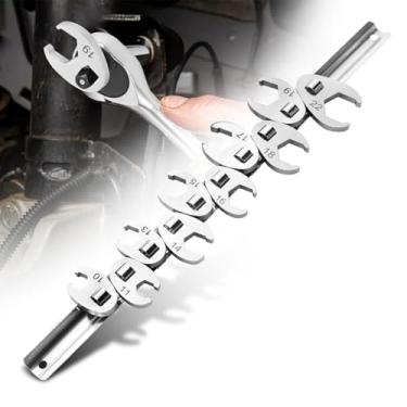 Imagem de Conjunto de 10 chaves de porca flare, 10 peças para catraca de cabeça quadrada, chave multipé métrica de 10 mm a 22 mm com organizador de encaixe para fixadores de acesso em espaços apertados (estilo