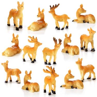 Imagem de Sawysine 14 peças Estatuetas de veado da floresta Estatuetas de animais de veado Estatuetas de bolo para estatuetas de Natal em miniatura artesanato jardim decoração de casa topo de bolo presentes