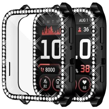 Imagem de RICHONE Protetor de tela Bling compatível com a capa para smartwatch Venu X1 GPS, capa protetora completa para Garmin Venu X1 flexível TPU strass tela bumper (preto)