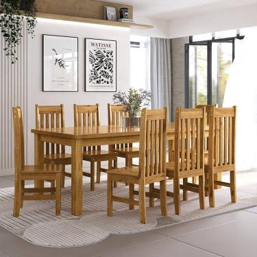 Imagem de Conjunto Sala de Jantar Mesa Retangular 220cm com 8 Cadeiras em Madeira Maciça Creta Espresso Móveis Nogueira