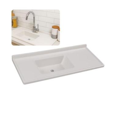 Imagem de Pia de Cozinha Mármore Sintético Branco 55x100cm Cuba Fibra - Rainha d