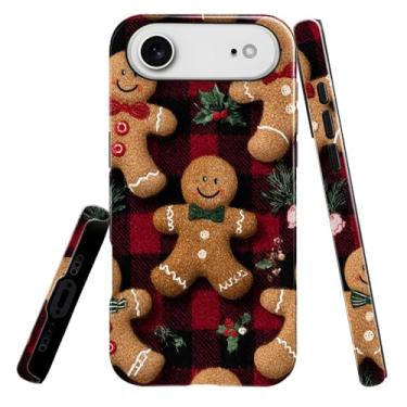 Imagem de heindiy Compatível com iPhone 17 Air, capa brilhante, proteção total, à prova de choque, anti-arranhões, capa de TPU, capas para homem mulher - Natal gengibre preto vermelho xadrez