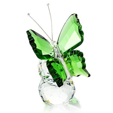 Imagem de Borboleta voadora de cristal H&D com base de cristal de esfera de cristal coleção de enfeite de vidro cortado estátua animal colecionável, Verde