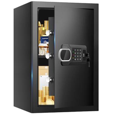 Imagem de Cofre grande à prova de fogo para casa, caixa de segurança contra incêndio de 3,4 cortes com cadeado eletrônico e chave sobressalente, prateleira removível, cofres pessoais anti-roubo para dinheiro