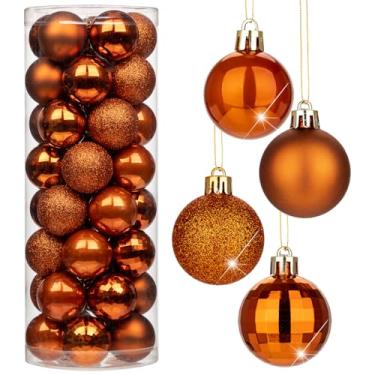 Imagem de Bolas de Natal laranja acastanhadas de 4 cm, conjunto de enfeites de Natal inquebráveis, 40 peças, enfeite de bolas de Halloween, enfeite laranja acastanhado para festa de Natal