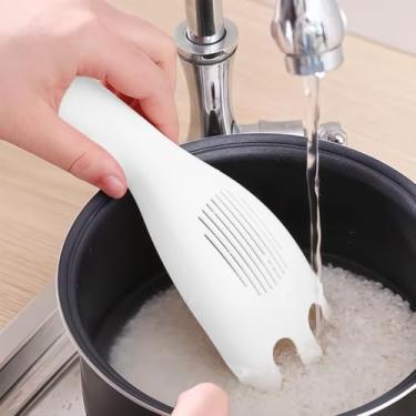 Imagem de 1 peça de arroz - colher de lavar, um dispositivo de limpeza de arroz e uma peneira de feijão tudo em um, permitindo que você manuseie arroz e feijão rapidamente.