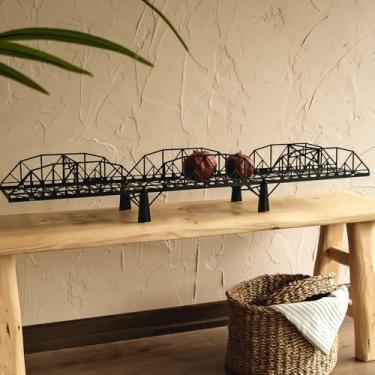 Imagem de Prateleira de ponte de metal – Prateleira flutuante de ferro para uso na parede ou mesa – Rack decorativo para livros, plantas e decoração de casa – Montado na parede ou mesa (preto Trenton)