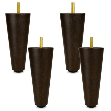 Imagem de Kit 4 Pés de Madeira Cônicos para Sofá, Cama e Móveis – Cor Tabaco – Altura 12 cm com Parafuso M8 e Base Antiderrapante