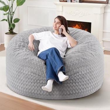 Imagem de Cadeira de pufe de 1,5 m, cadeiras gigantes para adultos, sacos de feijão grandes com enchimento de espuma de memória, poltronas grandes com capa de pelúcia Chevron - cinza claro