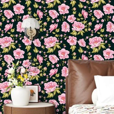 Imagem de Yullpaper Papel de parede de flor rosa floral descascar e colar papel de parede vintage removível para quartos cozinha papel de parede rosa papel de contato floral autoadesivo para armários de parede